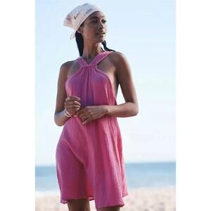 Anthropologie Women's Pink Cotton Gauzy Festival Braided Halter Mini Dress Sz M